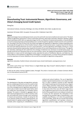 Disenchanting Trust: Instrumental Reason, Algorithmic Governance, and China's Emerging Social Credit System