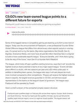 CS:GO's New Team-Owned League Points to A
