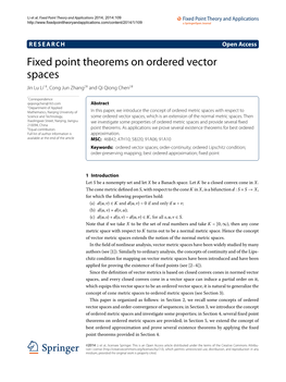 Fixed Point Theorems on Ordered Vector Spaces Jin Lu Li1†,Congjunzhang2† and Qi Qiong Chen3†