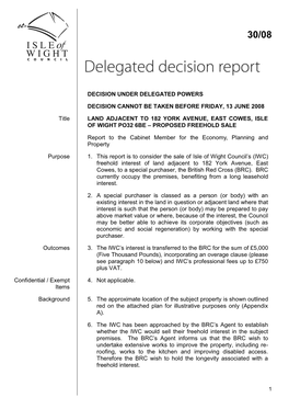 Land Adjacent to 182 York Avenue, East Cowes, Isle of Wight Po32 6Be – Proposed Freehold Sale