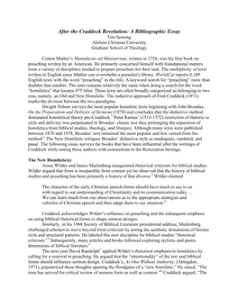 After the Craddock Revolution: a Bibliographic Essay Tim Sensing Abilene Christian University Graduate School of Theology