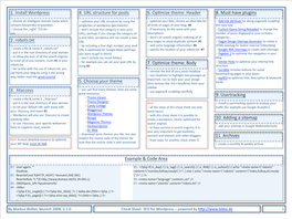 Cheat Sheet: SEO for Wordpress – Powered by H�P:// 1 Sidebar Content Create a Weekly Archive Addi�Onal Hints