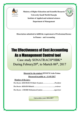 The Effectiveness of Cost Accounting As a Management Control Tool