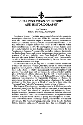 Guarino's Views on History and Historiography