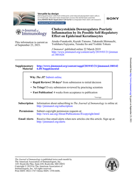 Cholecystokinin Downregulates Psoriatic Inflammation by Its Possible Self-Regulatory Effect on Epidermal Keratinocytes