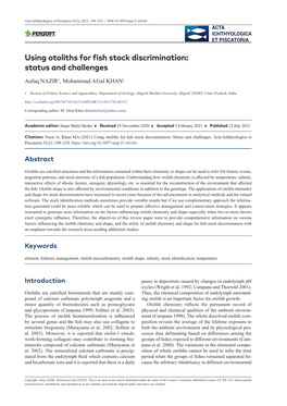 ﻿Using Otoliths for Fish Stock Discrimination: Status and Challenges