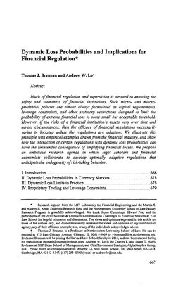 Dynamic Loss Probabilities and Implications for Financial Regulation*