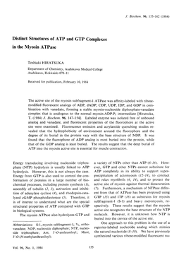 Distinct Structures of ATP and GTP Complexes in the Myosin Atpase a Variety of Ntps Other Than ATP (6-16). How Ever, GTP And