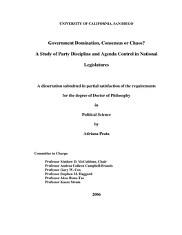 Government Domination, Consensus Or Chaos? a Study of Party