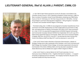 LIEUTENANT-GENERAL (Ret'd) ALAIN J. PARENT, CMM, CD