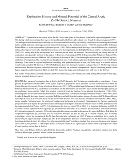 Exploration History and Mineral Potential of the Central Arctic Zn-Pb District, Nunavut KEITH DEWING,1 ROBERT J