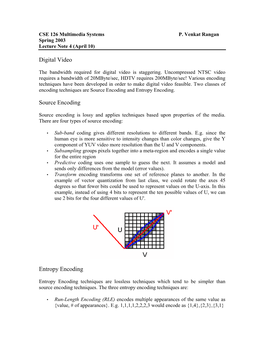 Digital Video Source Encoding Entropy Encoding