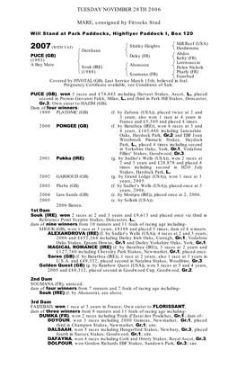 TUESDAY NOVEMBER 28TH 2006 MARE, Consigned by Fittocks Stud