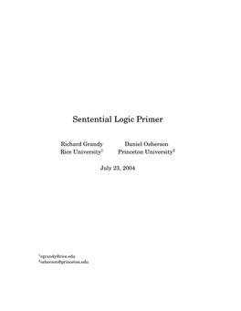 Sentential Logic Primer