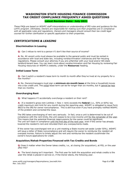 WSHFC | AMC | Tax Credit Compliance Procedures Manual