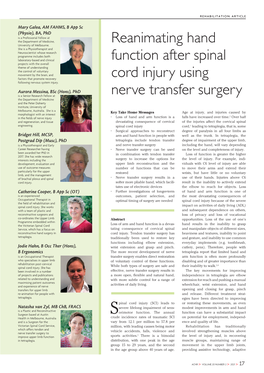 Reanimating Hand Function After Spinal Cord Injury Using Nerve