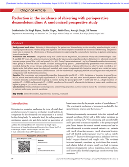 Reduction in the Incidence of Shivering with Perioperative Dexmedetomidine: a Randomized Prospective Study