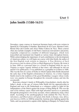 UNIT 1 John Smith (1580-1631)