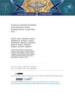 Screening of Gestational Diabetes and Hypertension Among Antenatal Women in Rural West India