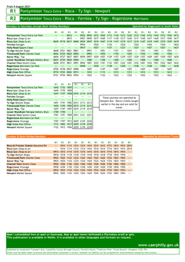 R1 Pontymister Tesco Extra - Risca - Ty Sign - Newport R2 Pontymister Tesco Extra - Risca - Fernlea - Ty Sign - Rogerstone Morrisons
