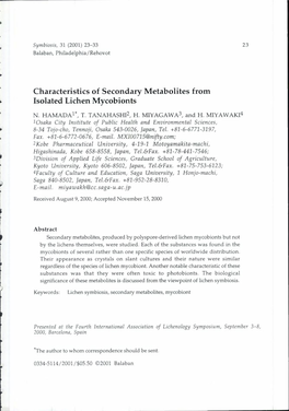 Characteristics of Secondary Metabolites from Isolated Lichen Mycobionts