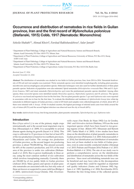 Occurrence and Distribution of Nematodes in Rice Fields in Guilan Province, Iran and the First Record of Mylonchulus Polonicus