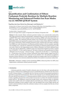 Quantification and Confirmation of Fifteen Carbamate Pesticide