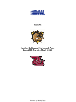 Media Kit Hamilton Bulldogs Vs Peterborough Petes Game #602