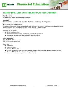 Check It Out! a Look at Checks and How to Keep a Register