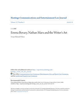 Emma Bovary, Nathan Marx and the Writer's Art Vivian Deborah Wilson