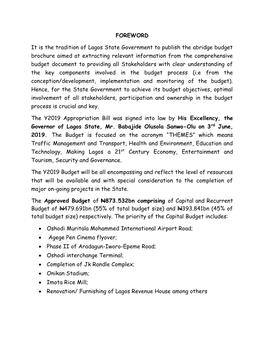 FOREWORD It Is the Tradition of Lagos State Government to Publish The