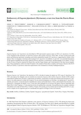 Myrtaceae), a Rare Tree from the Puerto Rican Bank