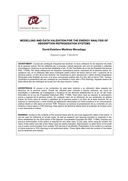 Modelling and Data Validation for the Energy Analysis of Absorption Refrigeration Systems