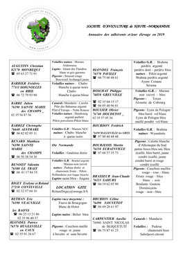 NORMANDIE Annuaire Des Adhérents Et Leur Élevage En 2019