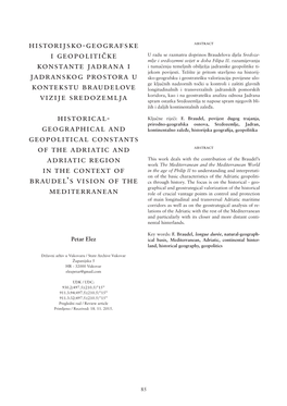 Historijsko-Geografske I Geopolitičke Konstante Jadrana I Jadranskog