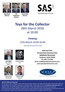 Toys for the Collector 28Th March 2018 at 10:00
