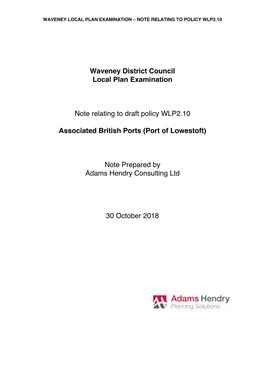 Waveney District Council Local Plan Examination Note Relating to Draft