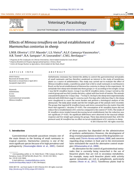 Effects of Mimosa Tenuiflora on Larval Establishment of Haemonchus