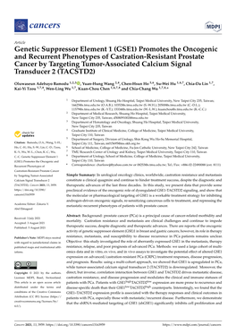 Genetic Suppressor Element 1 (GSE1) Promotes the Oncogenic and Recurrent Phenotypes of Castration-Resistant Prostate Cancer by T