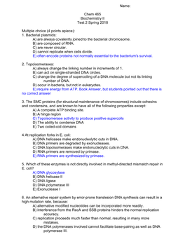 Name: Chem 465 Biochemistry II Test 2 Spring 2018 Multiple Choice (4