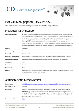 Rat GRIN2D Peptide (DAG-P1827) This Product Is for Research Use Only and Is Not Intended for Diagnostic Use