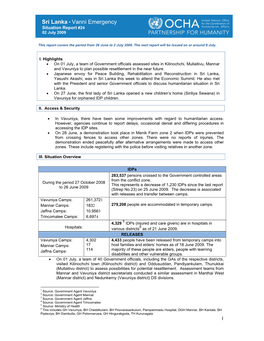 Sri Lanka • Vanni Emergency Situation Report #24 02 July 2009