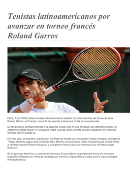 Tenistas Latinoamericanos Por Avanzar En Torneo Francés Roland Garros