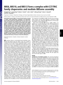 BBS6, BBS10, and BBS12 Form a Complex with CCT/Tric Family Chaperonins and Mediate Bbsome Assembly