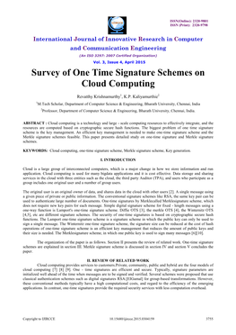 Survey of One Time Signature Schemes on Cloud Computing