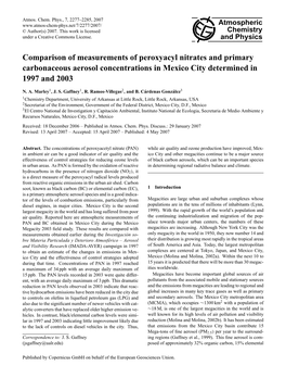 Comparison of Measurements of Peroxyacyl Nitrates and Primary Carbonaceous Aerosol Concentrations in Mexico City Determined in 1997 and 2003