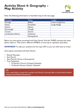 Activity Sheet 4: Geography – Map Activity