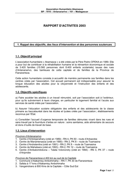 Rapport D'activites 2003