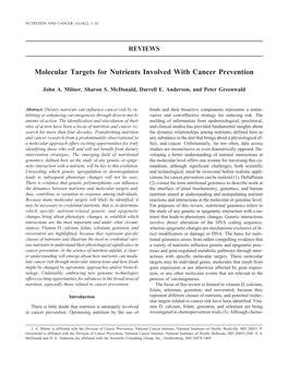 Molecular Targets for Nutrients Involved with Cancer Prevention