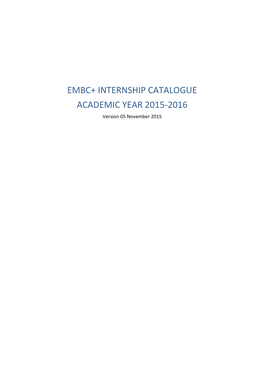 Embc+ Internship Catalogue Academic Year 2015-2016
